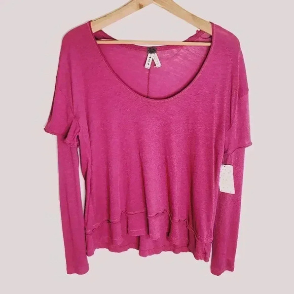 NWT Free People We the Free Long Sleeved Pink Fuscia Top Women's Size XS - Picture 3 of 11